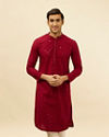 alt message - Manyavar Men Deep Red Chikankari Embroidered Sequined Kurta Set image number 0