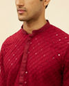 alt message - Manyavar Men Deep Red Chikankari Embroidered Sequined Kurta Set image number 1