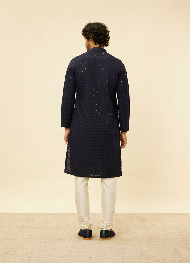 Manyavar Men Midnight Blue Chikankari Embroidered Sequinned Kurta Set
