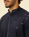 alt message - Manyavar Men Midnight Blue Chikankari Embroidered Sequinned Kurta Set image number 1