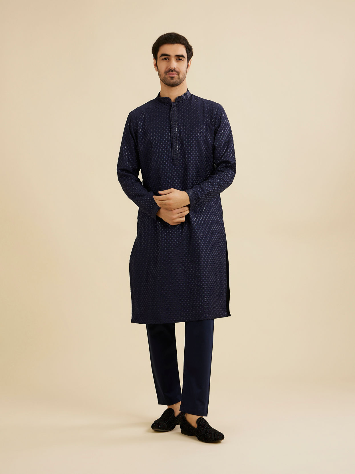 Manyavar Men Radiant Blue Elegance Kurta Pajama