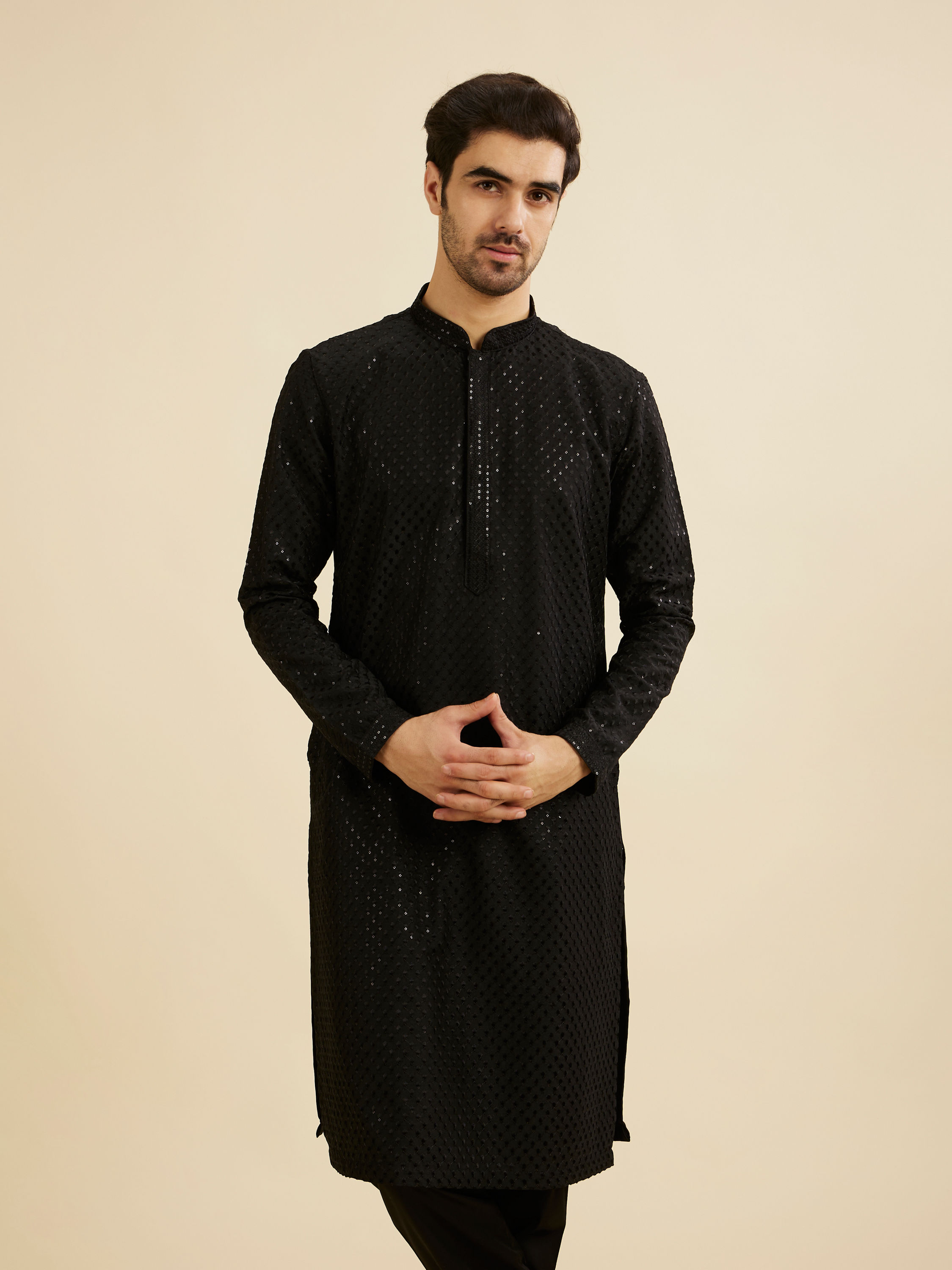 Manyavar Men Elegant Black Magic Kurta Pajama