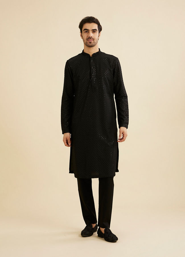 Manyavar Men Elegant Black Magic Kurta Pajama