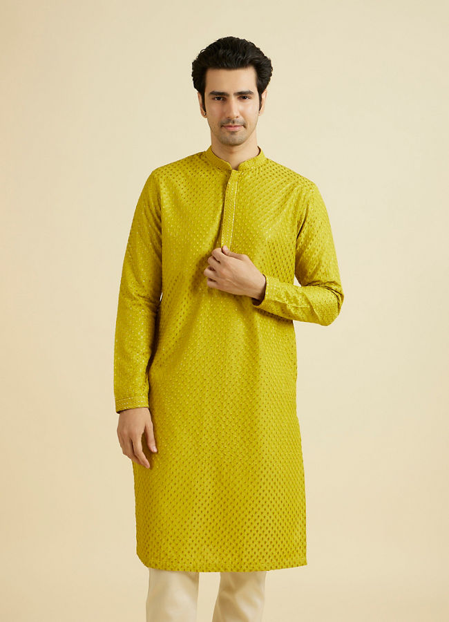 Manyavar Men Enchanting Mehndi Green Kurta Pajama