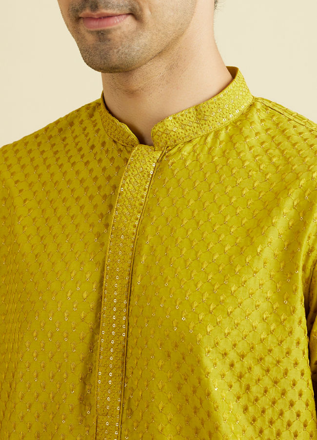 Manyavar Men Enchanting Mehndi Green Kurta Pajama