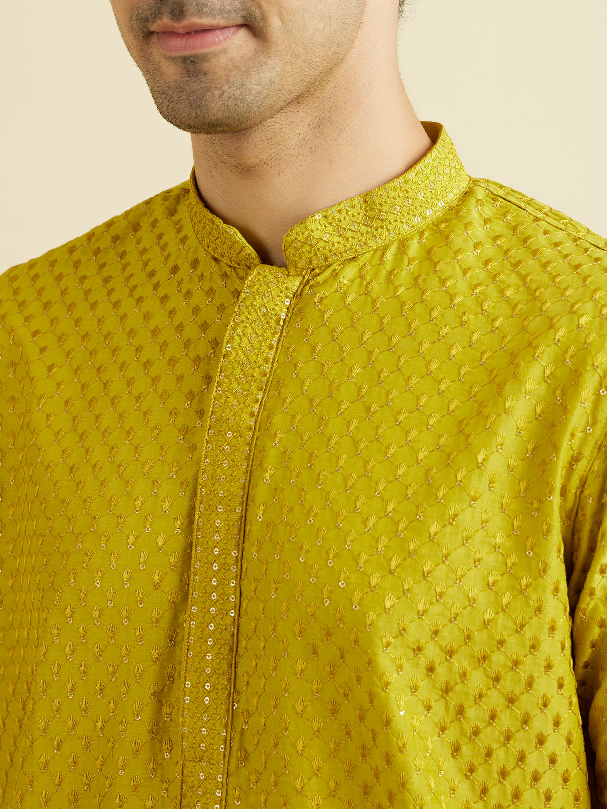 Manyavar Men Enchanting Mehndi Green Kurta Pajama