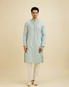 Manyavar Men Ice Blue Embroidered Kurta Set With Sequin Work