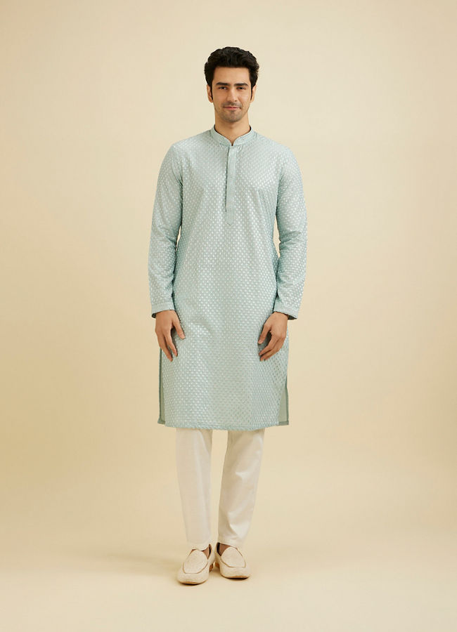 Manyavar Men Ice Blue Embroidered Kurta Set With Sequin Work