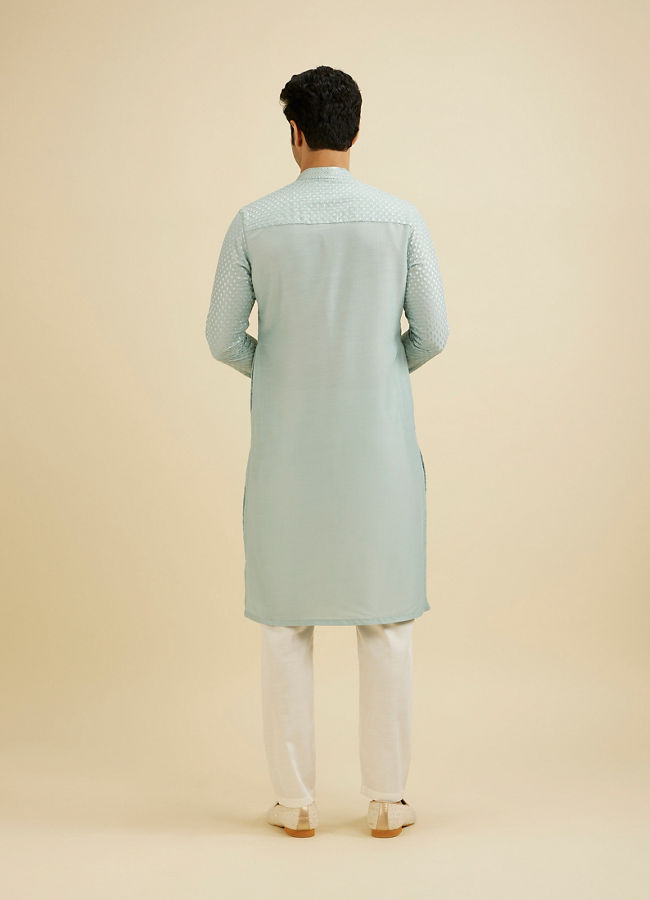 Manyavar Men Ice Blue Embroidered Kurta Set With Sequin Work