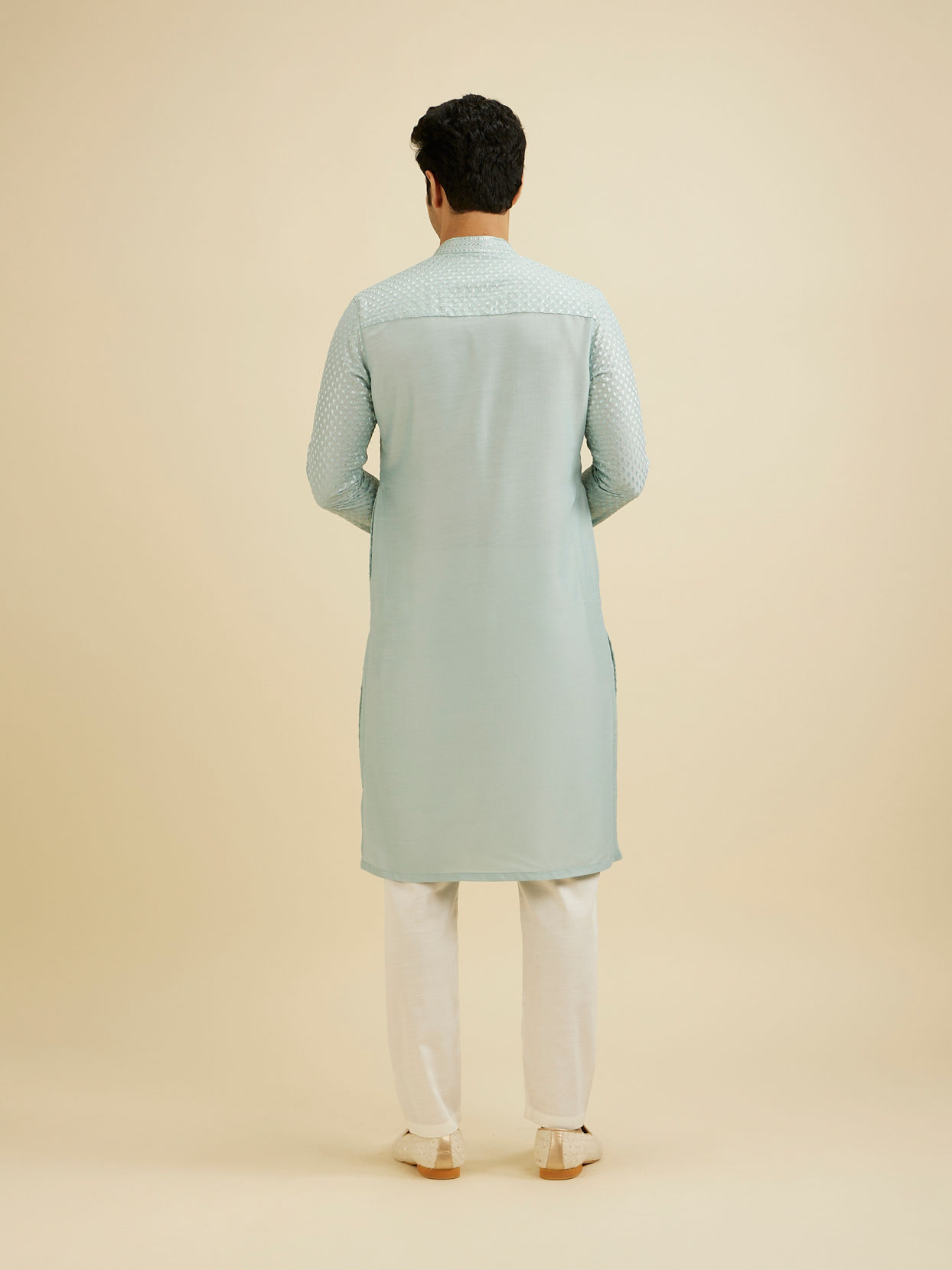 Manyavar Men Ice Blue Embroidered Kurta Set With Sequin Work