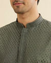 Manyavar Men Olive Green Embroidered Kurta Set With Sequin Work