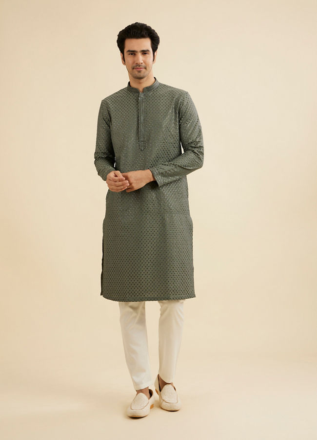 Manyavar Men Glistening Olive Green Kurta Pajama