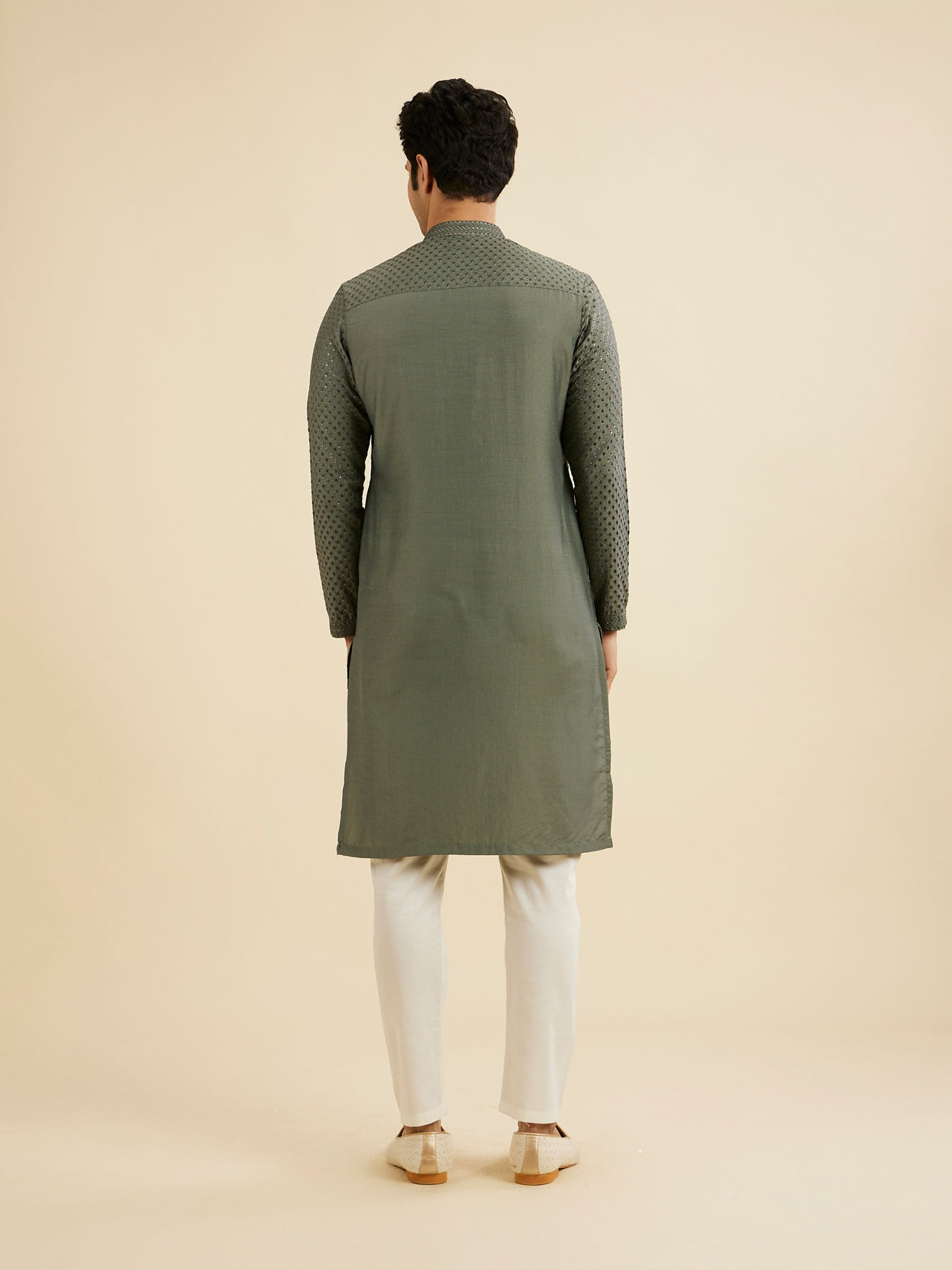 Manyavar Men Glistening Olive Green Kurta Pajama