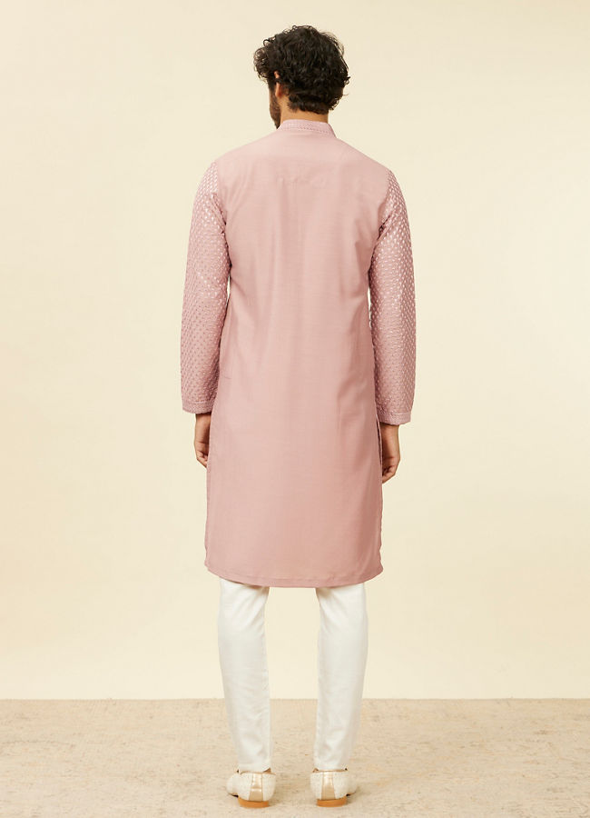 alt message - Manyavar Men Dusty Pink Self Patterned Kurta Set image number 4