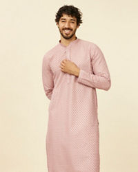 Manyavar Men Dusty Pink Self Patterned Kurta Set