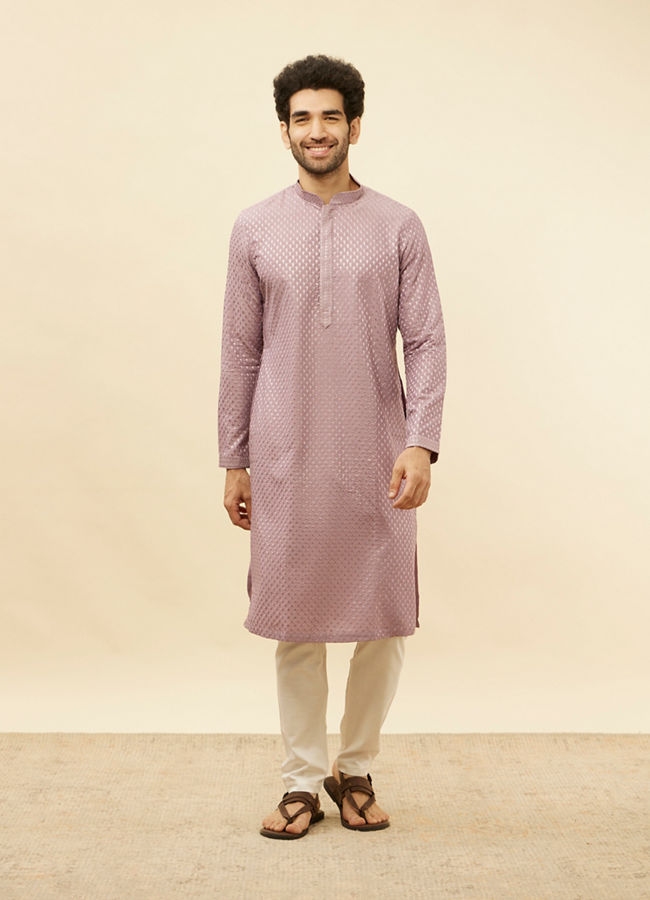 alt message - Manyavar Men Lilac Purple Sequined Kurta Set image number 2