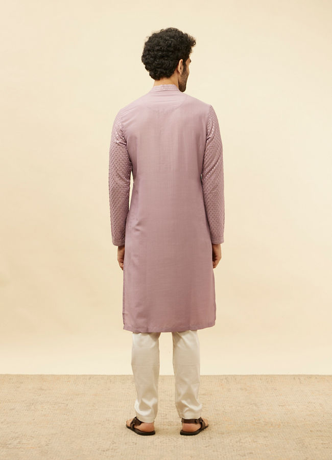 alt message - Manyavar Men Lilac Purple Sequined Kurta Set image number 5