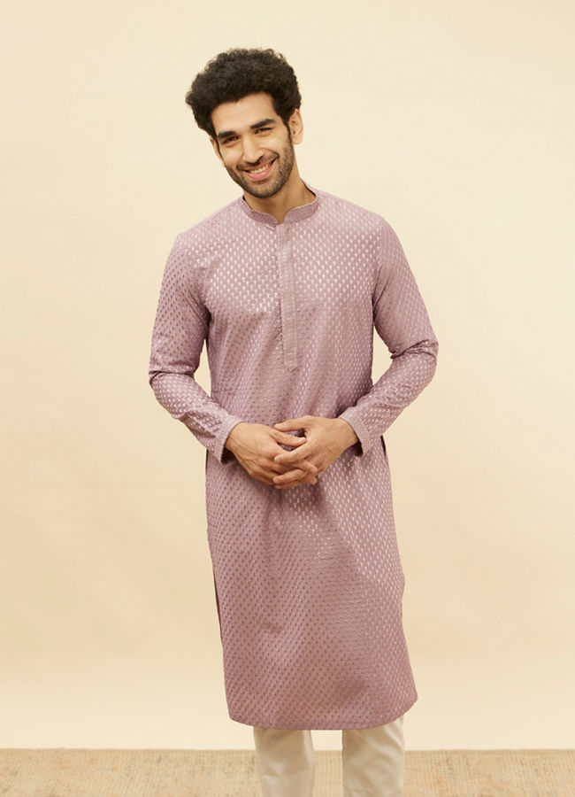 alt message - Manyavar Men Lilac Purple Sequined Kurta Set image number 0