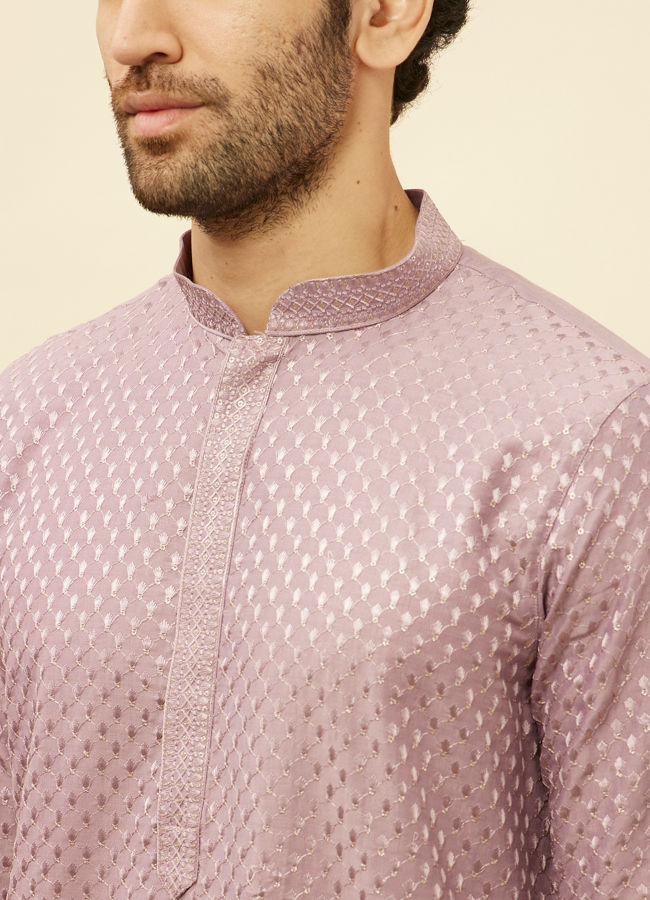 alt message - Manyavar Men Lilac Purple Sequined Kurta Set image number 1