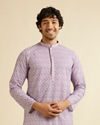 alt message - Manyavar Men Soft Purple Lattice Patterned Chikankari Inspired Kurta Set image number 0