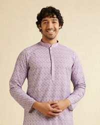 Manyavar Men Soft Purple Lattice Patterned Chikankari Inspired Kurta Set