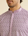 alt message - Manyavar Men Soft Purple Lattice Patterned Chikankari Inspired Kurta Set image number 1