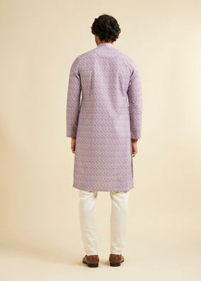 Manyavar Men Soft Purple Lattice Patterned Chikankari Inspired Kurta Set image number 4