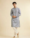 Manyavar Men Dark Grey Lattice Patterned Chikankari Inspired Kurta Set