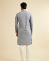 alt message - Manyavar Men Dark Grey Lattice Patterned Chikankari Inspired Kurta Set image number 4