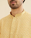 Manyavar Men Daffodil Yellow Lattice Patterned Chikankari Inspired Kurta Set