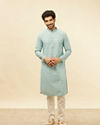 alt message - Manyavar Men Aqua Blue Chikankari Embroidered Sequined Kurta Set image number 2