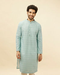 Manyavar Men Aqua Blue Chikankari Embroidered Sequined Kurta Set