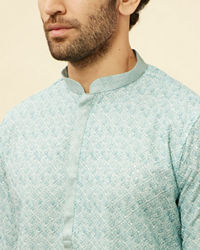 Manyavar Men Aqua Blue Chikankari Embroidered Sequined Kurta Set