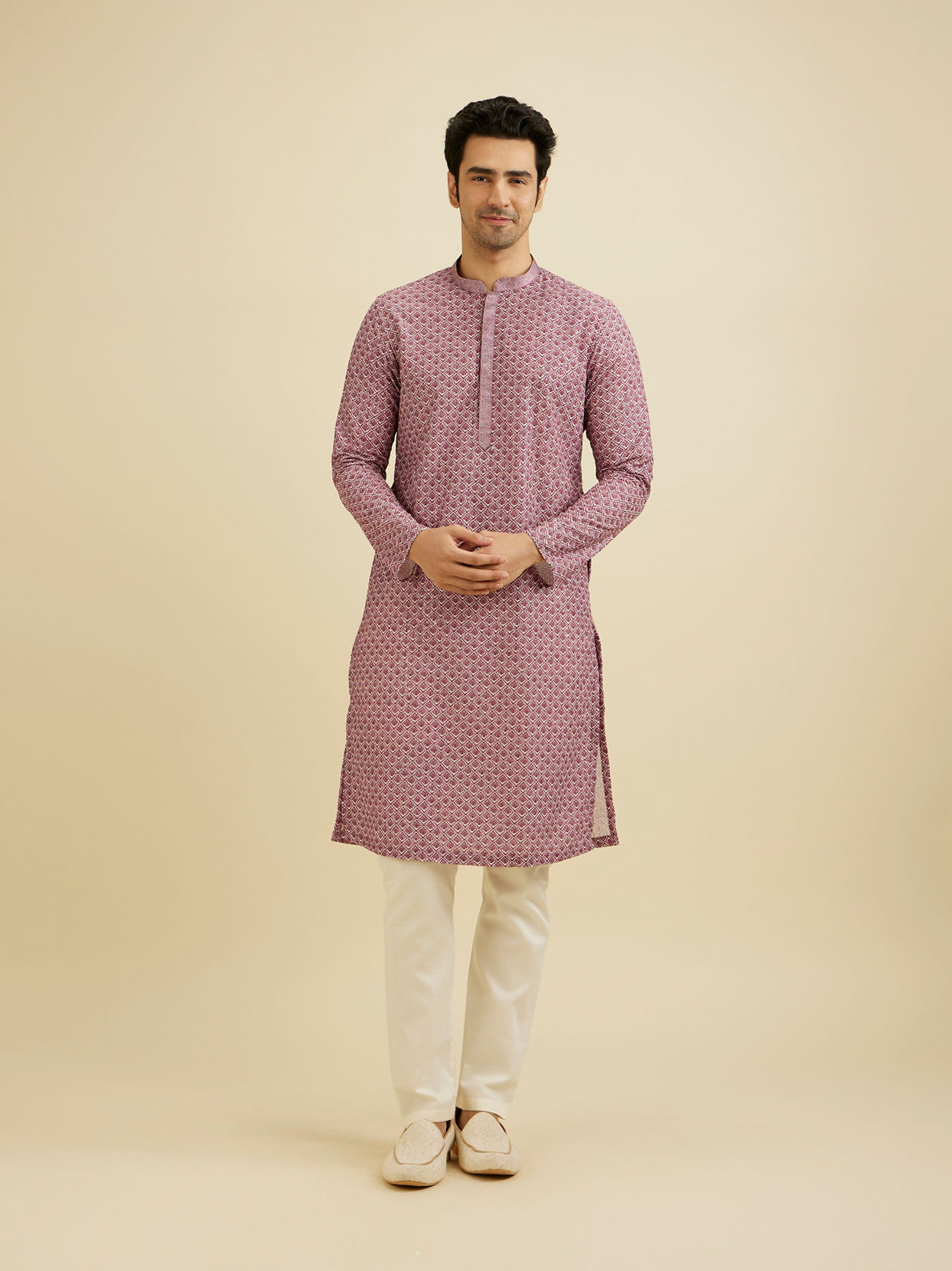 alt message - Manyavar Men Dusty Pink Charm Kurta Pajama image number 2