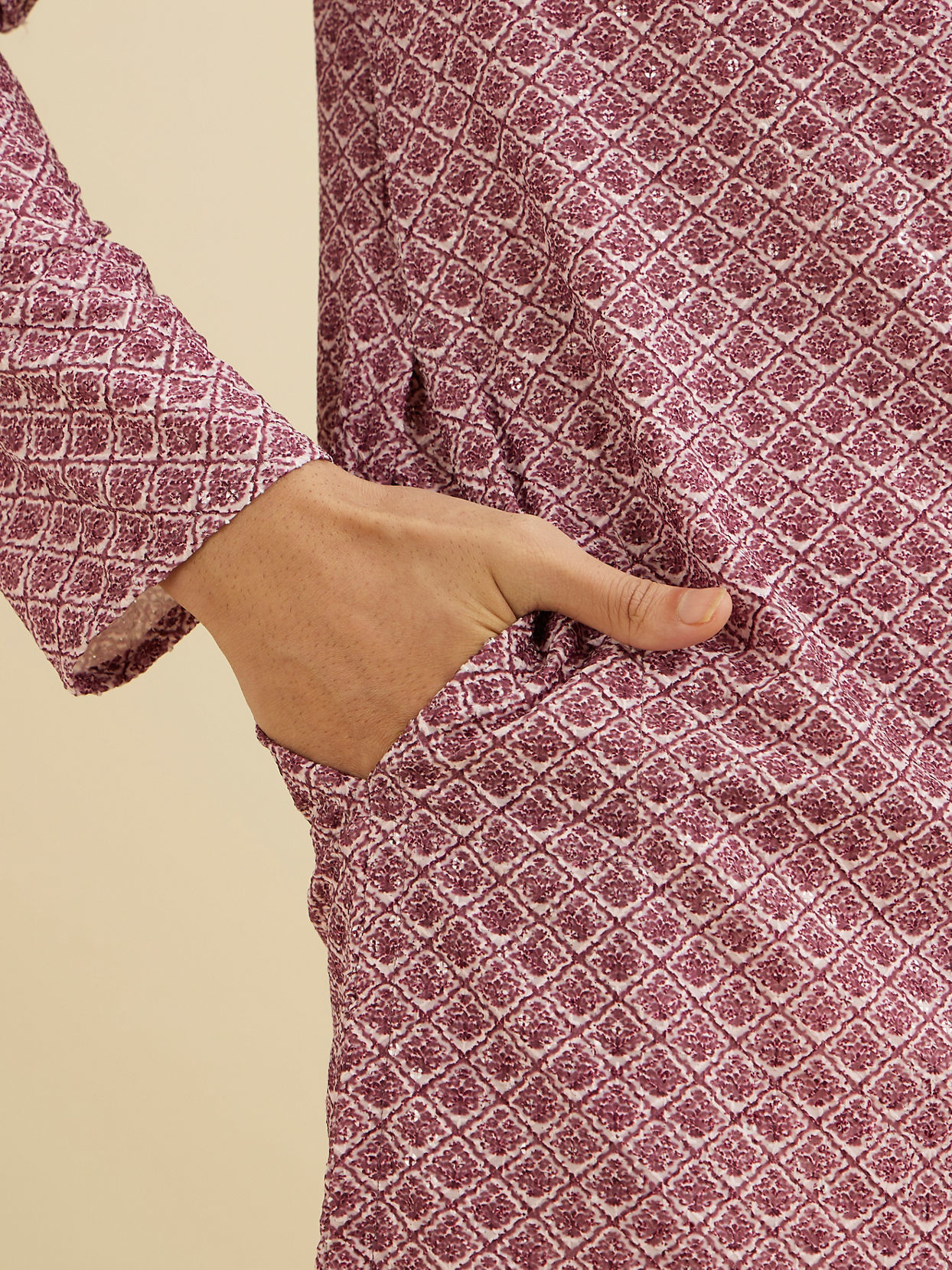 alt message - Manyavar Men Dusty Pink Charm Kurta Pajama image number 3