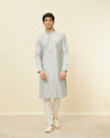 Manyavar Men Glacier Grey Sequined Patterned Kurta Set