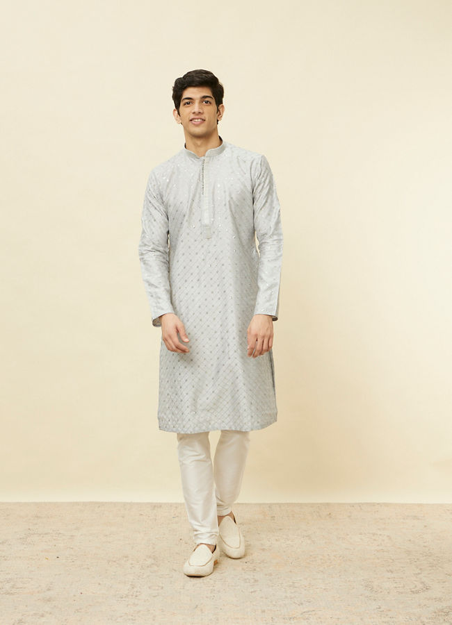 Manyavar Men Glacier Grey Sequined Patterned Kurta Set