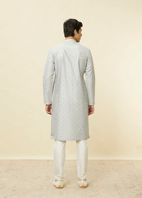 Manyavar Men Glacier Grey Sequined Patterned Kurta Set image number 4