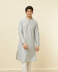 Manyavar Men Glacier Grey Sequined Patterned Kurta Set