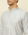 alt message - Manyavar Men Glacier Grey Sequined Patterned Kurta Set image number 1