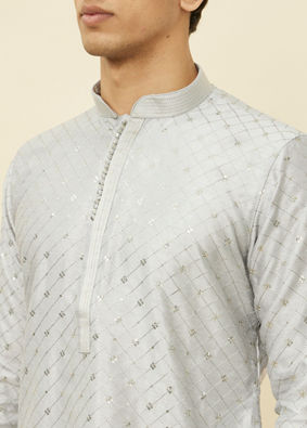 Manyavar Men Glacier Grey Sequined Patterned Kurta Set image number 1