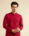 alt message - Manyavar Men Classic Red Ogee Jaal Patterned Kurta Set with Chikankari Embroidery image number 0