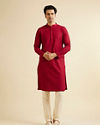 Manyavar Men Classic Red Ogee Jaal Patterned Kurta Set with Chikankari Embroidery