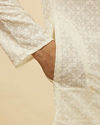 alt message - Manyavar Men Warm White Floral Chikankari Embroidered Kurta Set image number 3