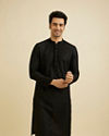 Ebony Black Ogee Jaal Patterned Kurta Set with Chikankari Embroidery