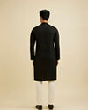 Manyavar Men Ebony Black Ogee Jaal Patterned Kurta Set with Chikankari Embroidery