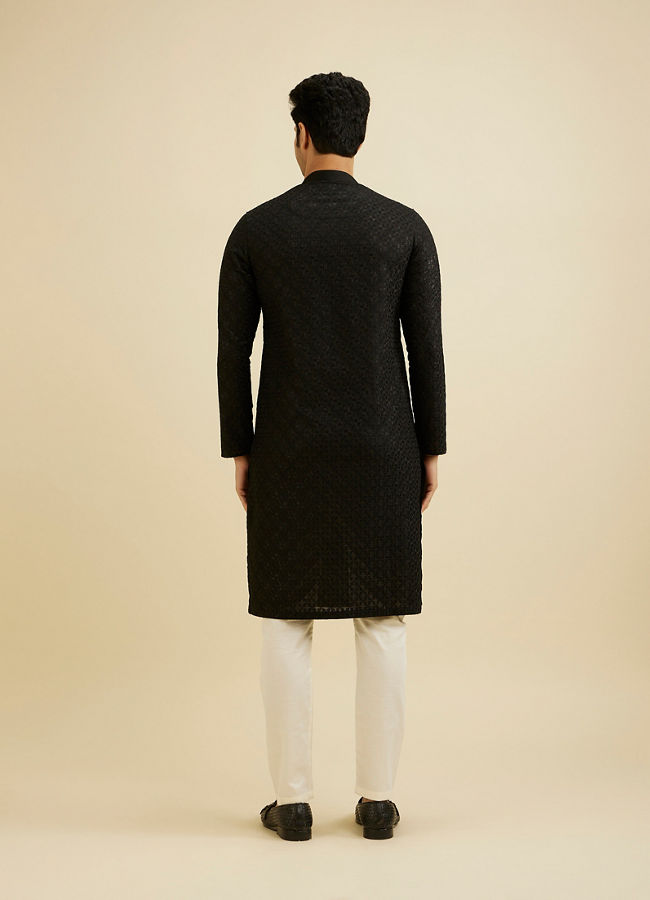 Manyavar Men Ravishing Black Cotton Kurta Pajama image number 5