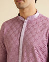 Manyavar Men Lilac Ogee Jaal Patterned Kurta Set with Chikankari Embroidery image number 1