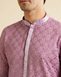 Manyavar Men Lilac Ogee Jaal Patterned Kurta Set with Chikankari Embroidery