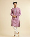 Manyavar Men Lilac Ogee Jaal Patterned Kurta Set with Chikankari Embroidery